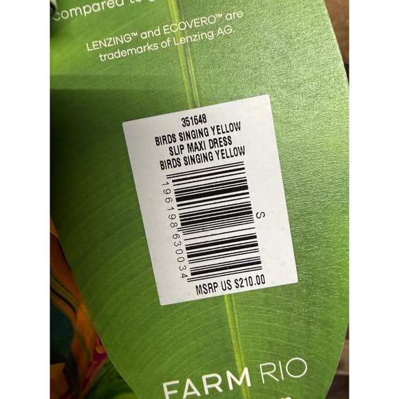 Farm Rio Yellow Tropical Parrot Hibiscus Floral Maxi Dress Small Spaghetti Strap - Picture 7 of 8